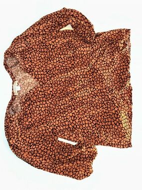 Women's Autumn Leaf Print V-Neck Blouse - Orange